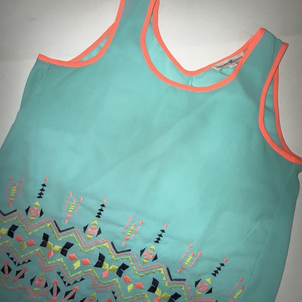 Altar'd State Boho Embroidered Tank Top Medium Mint Aqua Blue Coral Cottagecore